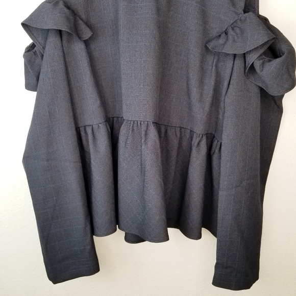 BP Ruffle Cold Shoulder Plaid Peplum Blouse - Picture 4 of 11